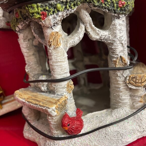 Winter Wonder Lane 6 Pc Fairy Garden Set Christmas Birch Tree House Elves Skiing - Picture 5 of 11